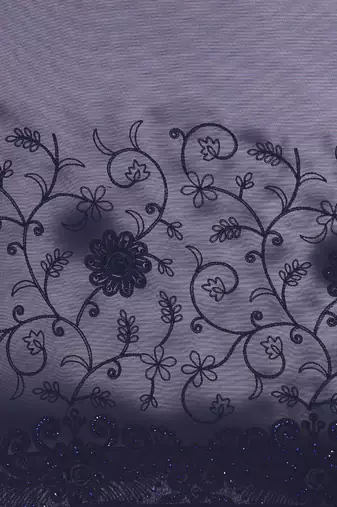 navy_blue navy blue & white floral embroidered net saree