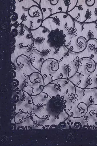 navy_blue navy blue & white floral embroidered net saree