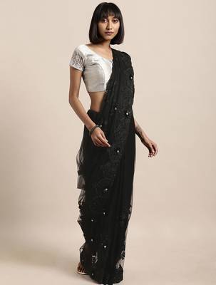black black embellished net saree 1
