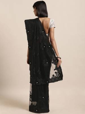 black black embellished net saree 2