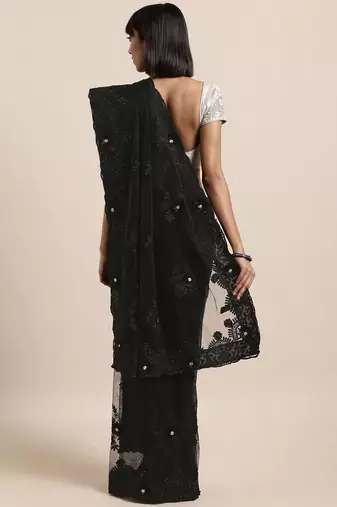black black embellished net saree