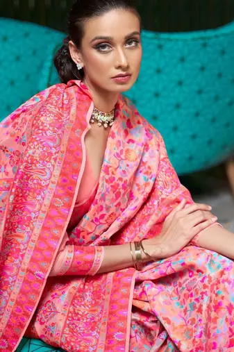 Sea green ethnic motifs woven design cotton saree