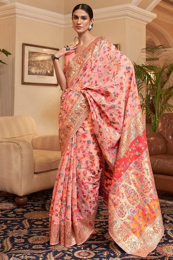 Blue floral designer silk blend saree with blouse
