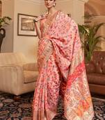Blue floral designer silk blend saree with blouse
