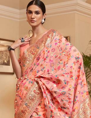 Blue floral designer silk blend saree with blouse 2