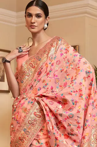 Blue floral designer silk blend saree with blouse