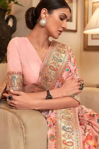 Blue floral designer silk blend saree with blouse