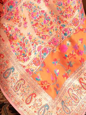 Blue floral designer silk blend saree with blouse 4
