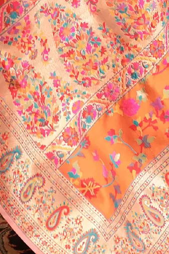 Blue floral designer silk blend saree with blouse