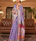 lavender lavender & orange woven design silk blend paithani saree