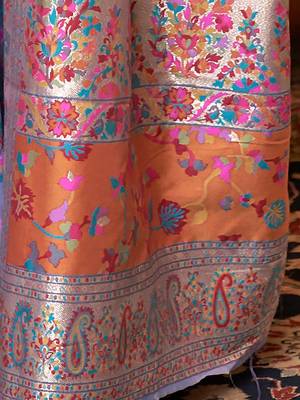 lavender lavender & orange woven design silk blend paithani saree 4