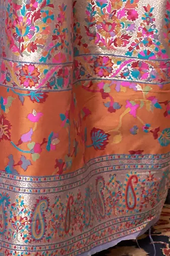 lavender lavender & orange woven design silk blend paithani saree