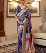 Green green & beige silk blend woven design banarasi saree