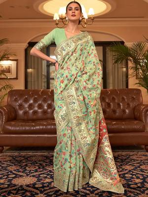 Lavender ethinic motif woven design zari saree 1