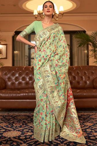 Lavender ethinic motif woven design zari saree