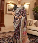 Sea green floral woven design zari saree