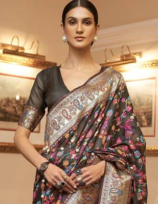 Sea green floral woven design zari saree 3