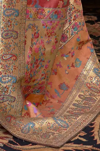 Sea green floral woven design zari saree