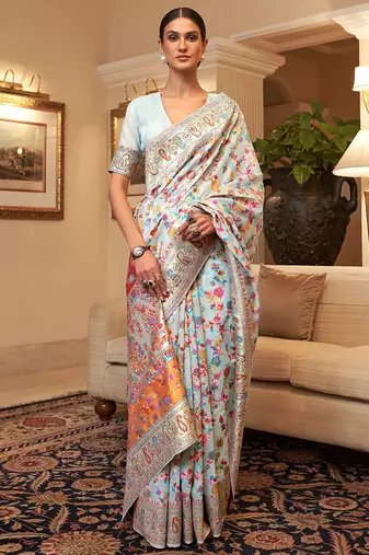 Gold woven design zari silk blend kanjeevaram saree