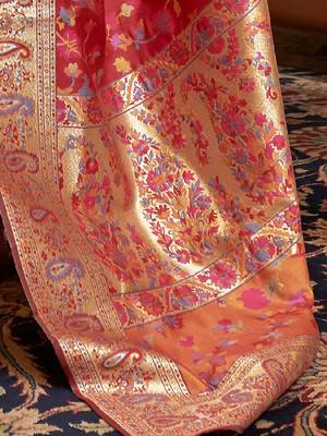 maroon maroon & gold-toned floral zari silk blend paithani saree 4