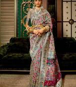 grey grey & pink floral zari silk blend paithani saree