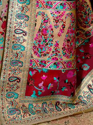 grey grey & pink floral zari silk blend paithani saree 3
