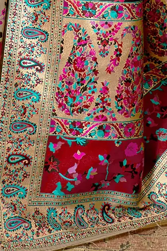 grey grey & pink floral zari silk blend paithani saree