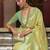 yellow yellow & green ethnic motifs zari poly linen bagru saree