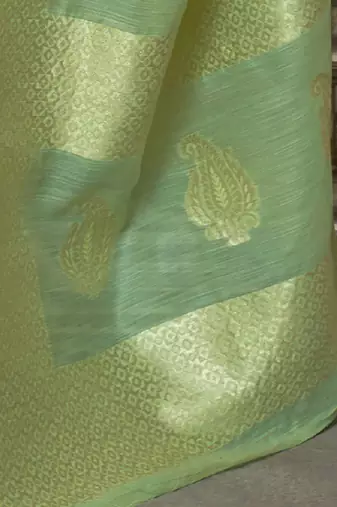 yellow yellow & green ethnic motifs zari poly linen bagru saree