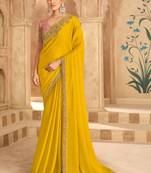 yellow embellished embroidered satin heavy work saree