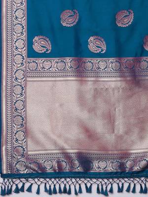 blue ethnic motifs woven design zari silk blend banarasi saree 5