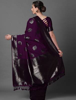purple ethnic motifs woven design zari banarasi saree 1