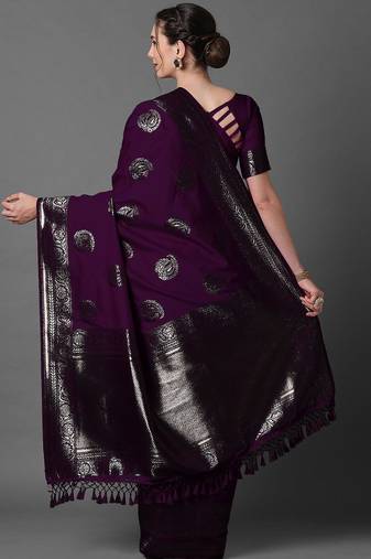 purple ethnic motifs woven design zari banarasi saree