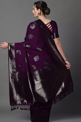 purple ethnic motifs woven design zari banarasi saree