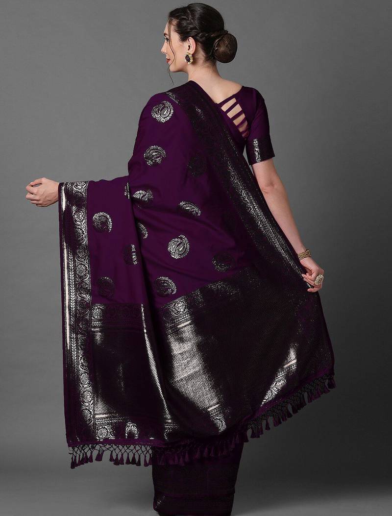 purple ethnic motifs woven design zari banarasi saree