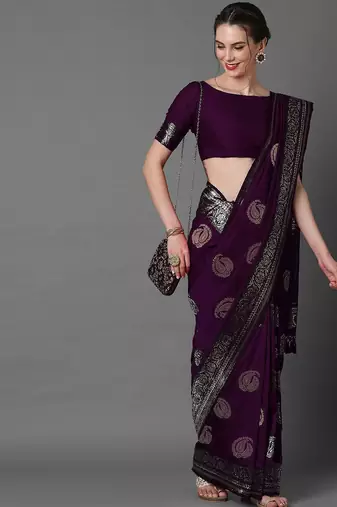 purple ethnic motifs woven design zari banarasi saree