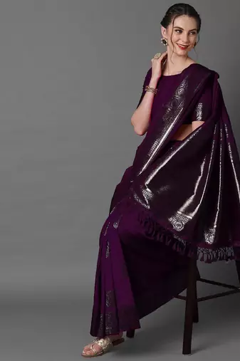 purple ethnic motifs woven design zari banarasi saree