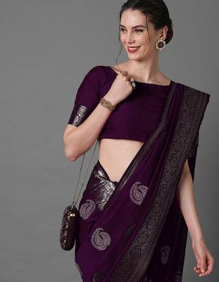 purple ethnic motifs woven design zari banarasi saree 4