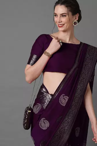 purple ethnic motifs woven design zari banarasi saree