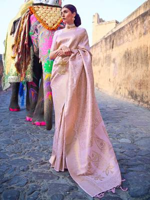 Pink pink & silver ethnic motifs pure linen saree 1