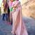 Pink pink & silver ethnic motifs pure linen saree