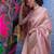 Pink pink & silver ethnic motifs pure linen saree