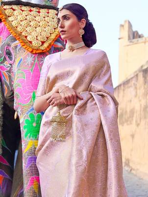 Pink pink & silver ethnic motifs pure linen saree 3