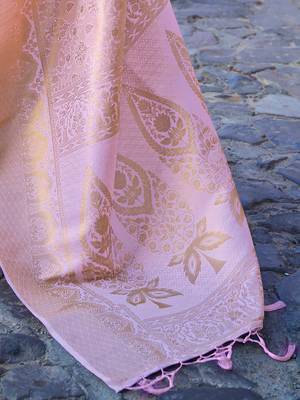 Pink pink & silver ethnic motifs pure linen saree 4