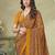 yellow floral printed silk blend saree