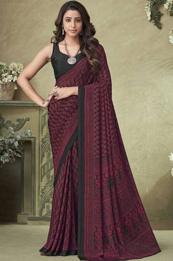 pink floral printed silk blend saree