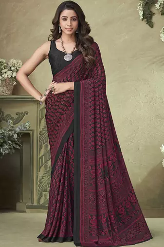 pink floral printed silk blend saree