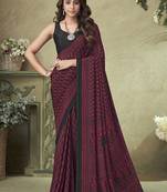 pink floral printed silk blend saree