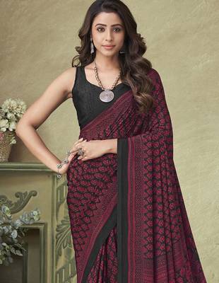 pink floral printed silk blend saree 2