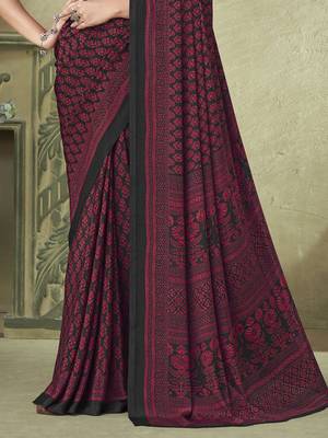 pink floral printed silk blend saree 3